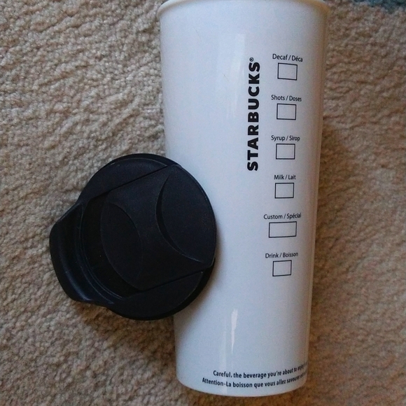 STARBUCKS GREEN MERMAID LOGO WHITE CERAMIC TRAVEL MUG TUMBLER WITH LID - Picture 3 of 5